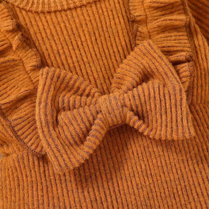 Happy Town Baby Girl Romper Infant Fall Winter Clothes Ruffle Sweater Long Sleeve Bodysuit Jumpsuit and Headband