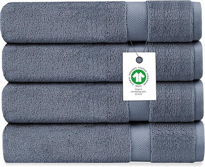 Delara Organic Cotton Luxuriously Plush Bath Sheet Pack of 4 | GOTS & OEKO-TEX Certified | Premium Hotel Quality Towels | Feather Touch Technology|650 GSM Long Staple|Soft, Quick Dry & Ultra-Absorbent