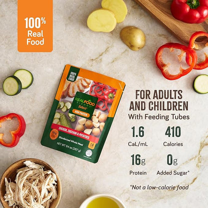 Real Food Blends Select Chicken, Zucchini & Potatoes – Pureed Food Meal for Feeding Tubes, 9.4 oz Pouch (Pack of 12 Pouches)