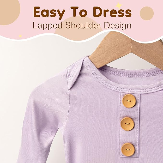 Soft Baby Knot Gown 0-3 Months, Newborn Announcement Sleepers With Mitten Cuffs and Personalized Wooden Name Tag