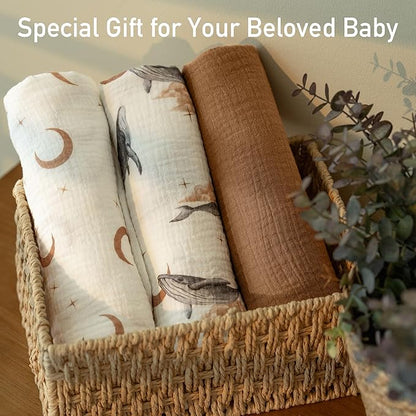 GLLQUEN BABY Muslin Swaddle Blankets,3-Pack Receiving Blanket for Newborn Boys and Girls,Baby Swaddle Blanket Unisex,Little Bear,Baby Essentials, Registry & Gift, 40 x 38 inches