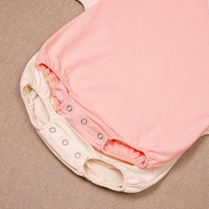 Baby Girl Romper Set 2-Pack Cotton Bodysuits, Long Sleeve & Short Plain Outfit, Newborn Infant Outfit for Girls