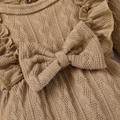 Happy Town Baby Girl Romper Infant Fall Winter Clothes Ruffle Sweater Long Sleeve Bodysuit Jumpsuit and Headband