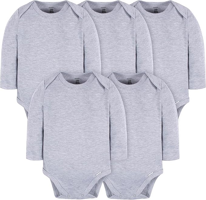 Gerber Unisex Baby Long Sleeve Solid Onesies Multi-pack Interlock 180 Gsm